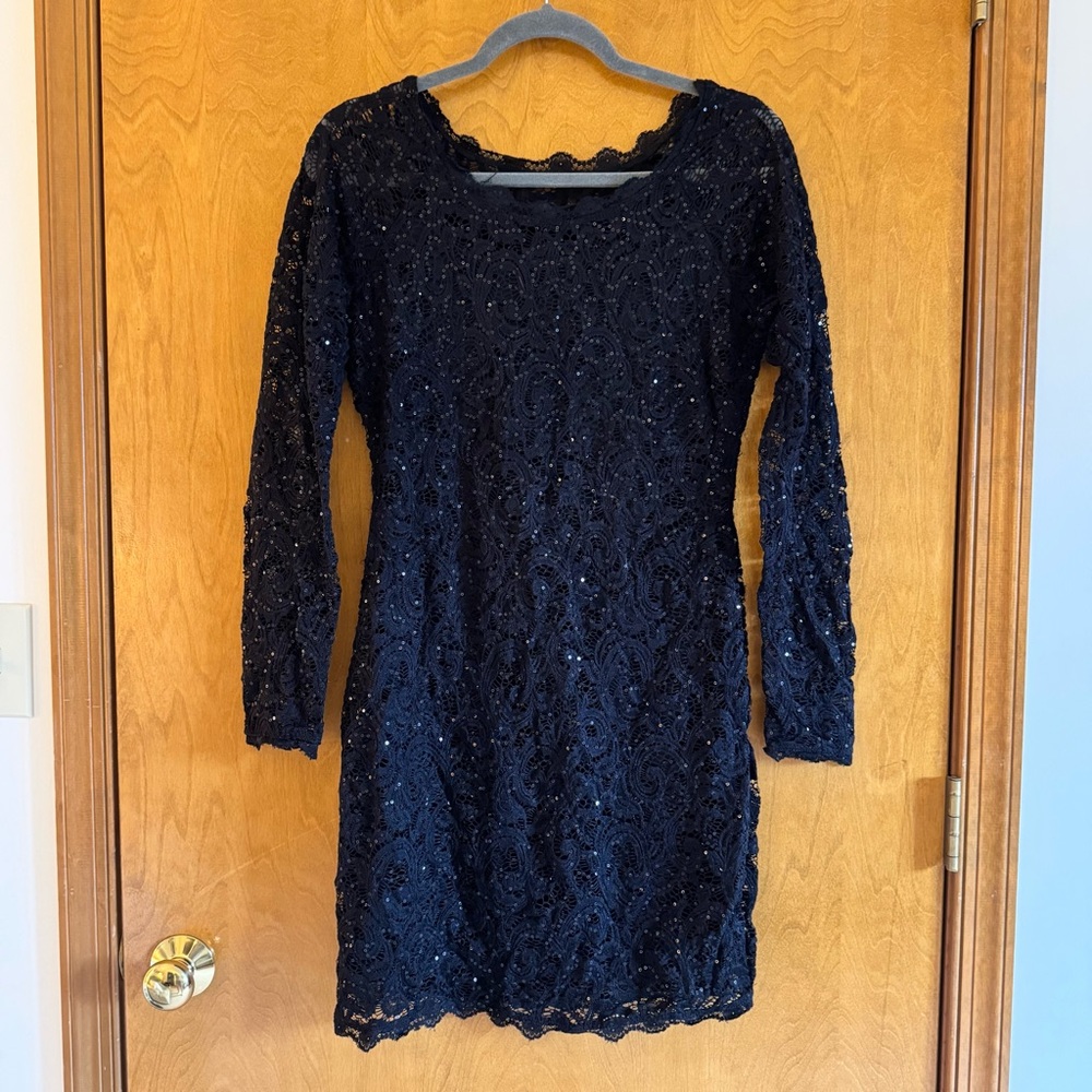 Sequin Hearts Black Lace Long Sleeve Dress